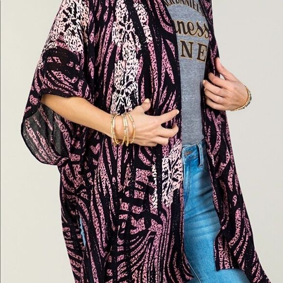 “TIGER LILY” Mixed Floral Boho Animal Print Open Kimono - Picture 8 of 8